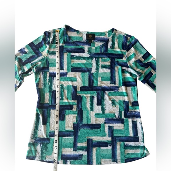 JM Collection Pull Over Abstract Print Top - Blue and Green - Picture 6 of 11